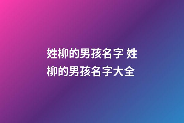 姓柳的男孩名字 姓柳的男孩名字大全